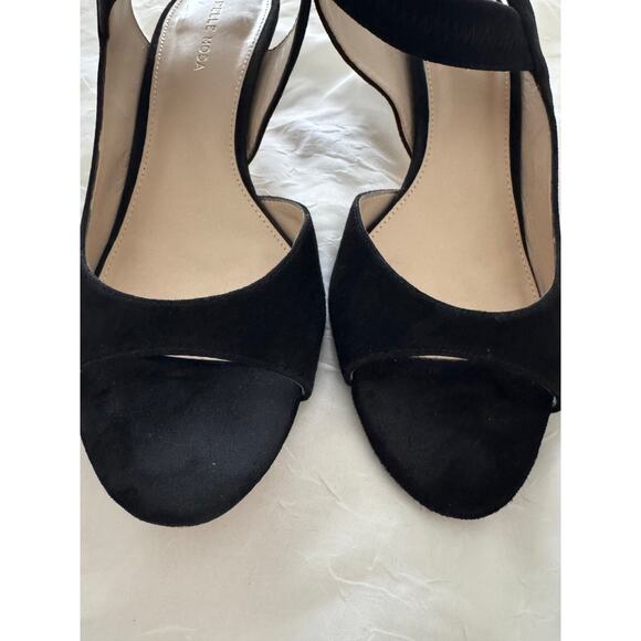 Black Suede Slingback Heels Mary Jane Strap Sz 8.5 - Picture 5 of 9